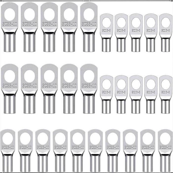 Okaywork Cosses De Câble, SC25-8 Lot De 10 Cosses à Sertir 25 Mm² M8, Cosses Électrique à Sertir Connecteur De Fil Electrique 25mm², Bornes De Tube Non Isolé 25mm² M8, Cosses Electriques
