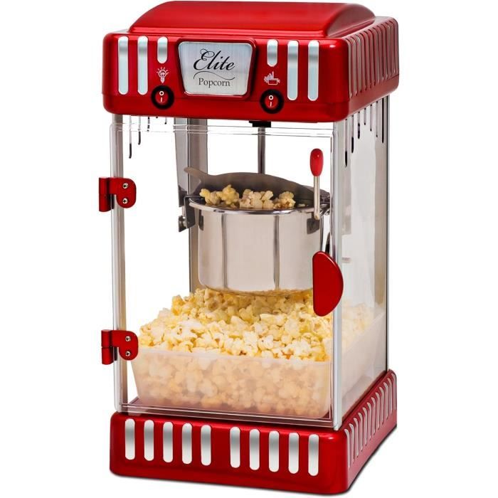 Elite Gourmet EPM-250 Machine à pop-corn,carnaval rétro,lumière chauffante 2,5 oz,rouge