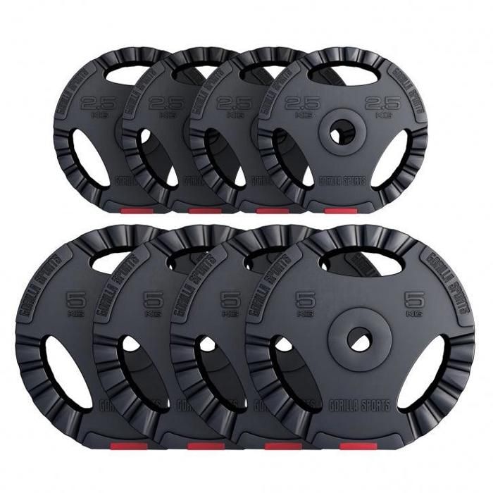 GORILLA SPORTS Disque Musculation 1,25 à 15 Kg - Set 27,5-30 Kg, Haltères 31 Mm, Ciment & Plastique Robuste Noir