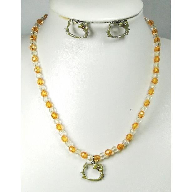 Parure De Bijoux Fantaisie (collier + Boucles) Pitchounet - Perles De Verre Multicolores, Neuf