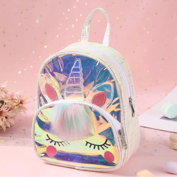 Sac a Dos licorne laser brillant en TPU Cartable ecole transparent pour Enfants Filles Reglables Sangles 24 21 10cm Blanc Cdiscount Bagagerie Maroquinerie