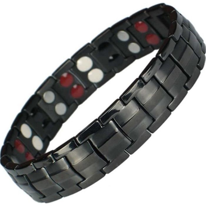 Bracelet magnétique titane noir avec aimants - longueur 21 8 cm