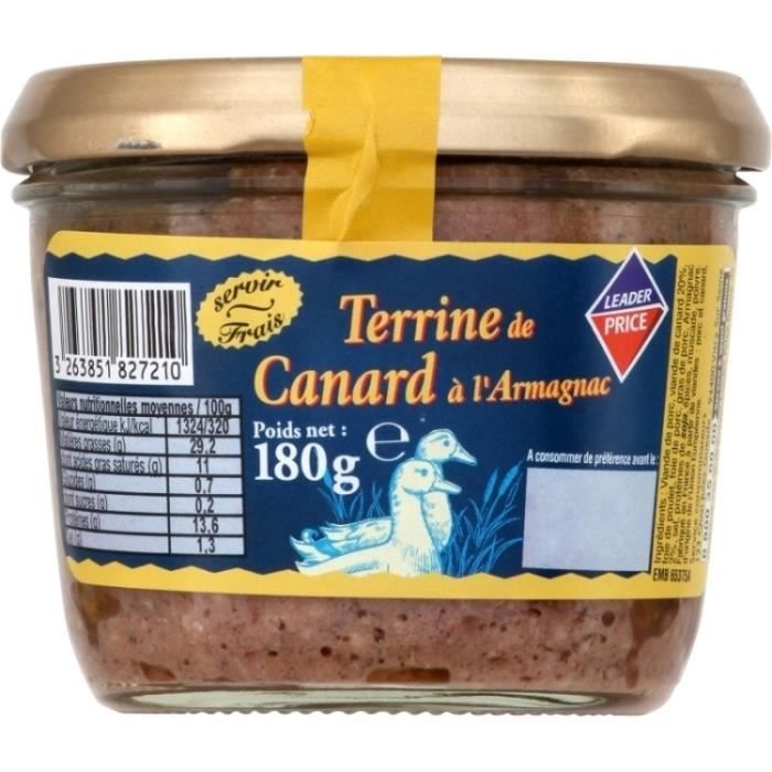 Terrine de canard à l'armagnac 180g Leader Price Cdiscount Au quotidien