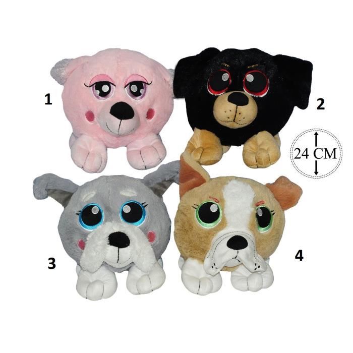 Peluche Chien Boule Gros Yeux Mod le 3 Gris Jouet Enfant Cadeau