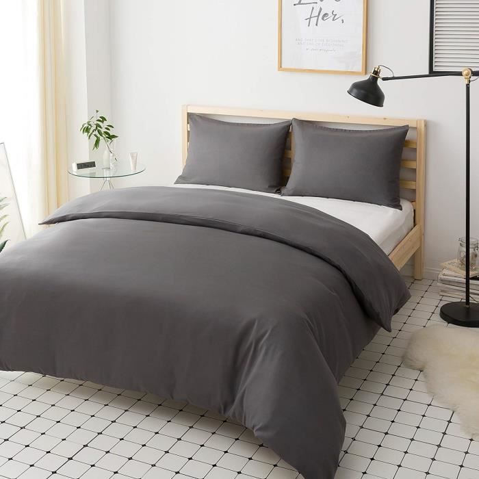 Housse de Couette 220x240cm+2 taies d'oreillers 50x70cm Gris Parure de Lit 2 Personnes
