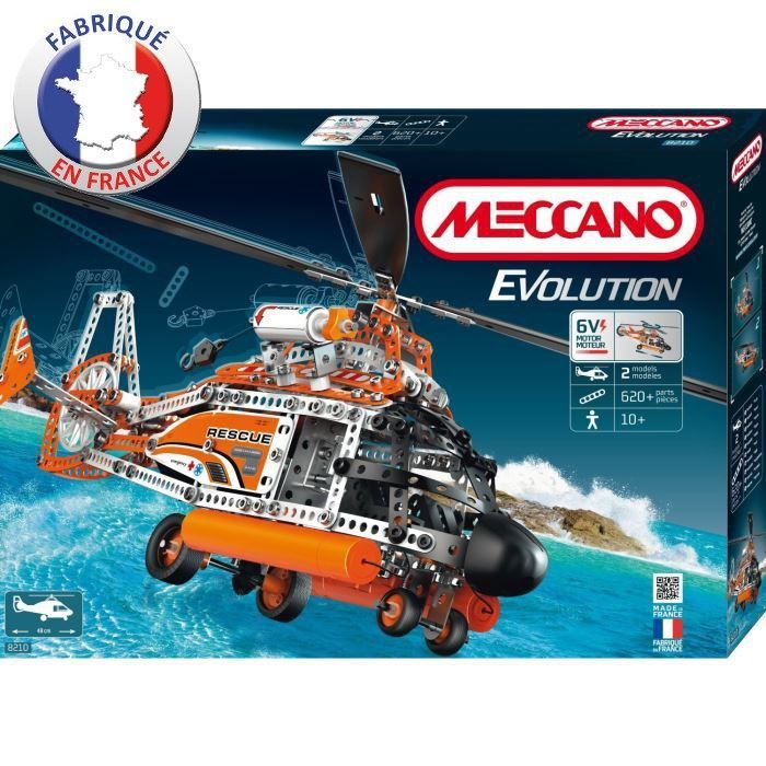 Construction Meccano Evolution - Hélicoptère motorisé - 620 pièces en métal