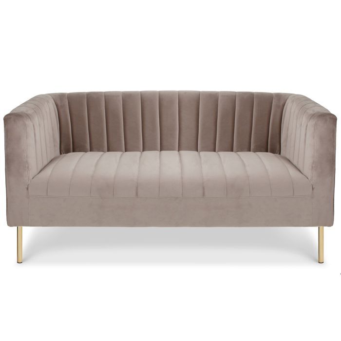 MENZZO Canapé moderne 2 places à coutures verticales Sacramento Velours Taupe -L150 x P76 x H72 cm - Hauteur dassise : H52 cm