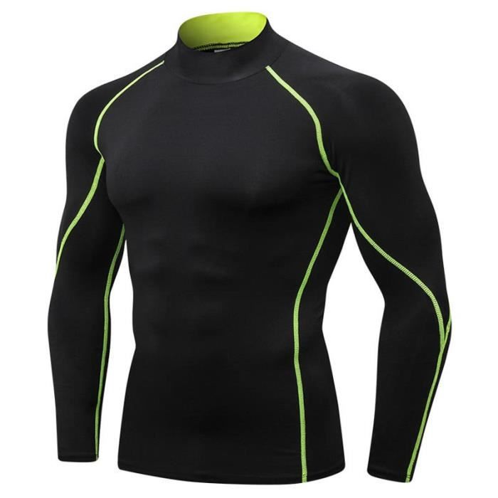 Tee Shirt Compression Homme INSFITY - Running Manches Courtes Noir -  Stretch Serré Séchage Rapide