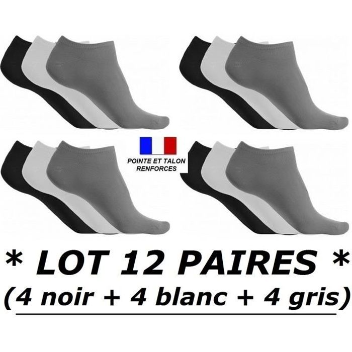 LOT 12 PAIRES DE SOCQUETTE (4 BLANC + 4 NOIR + 4 GRIS ) TAILLE 39 40 41 42  COTON ENFANT FILLE GARCON HOMME FEMME SPORT CHAUSSETTE coloris mélangés -  Cdiscount Prêt-à-Porter