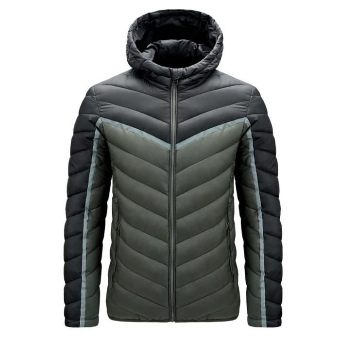 Homme Color Matching Legere Doudoune Compressible en Duvet Doudoune d hiver Matelassee Doudoune avec capuche armee verte Armee verte Cdiscount Pret a Porter