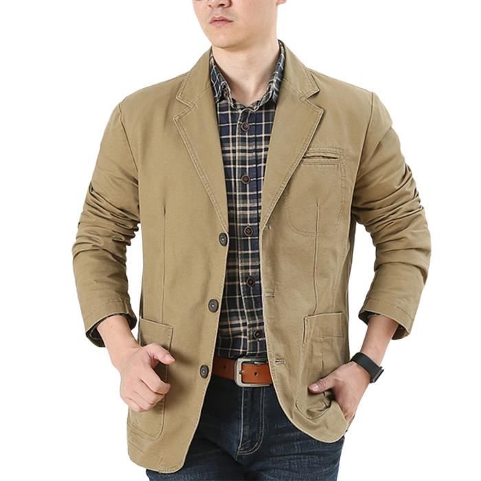 Veste GUOCU en Coton Homme Casual Velours Cotele Kaki Kaki Cdiscount Pret a Porter