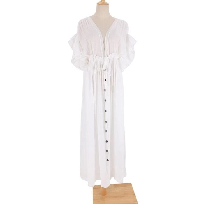Tuopuda Robe De Plage Longue Femme – Cache Maillot Cache-Maillot Été Chemisier Col V Boutons, Cover Up Bikini Chic & Élégant