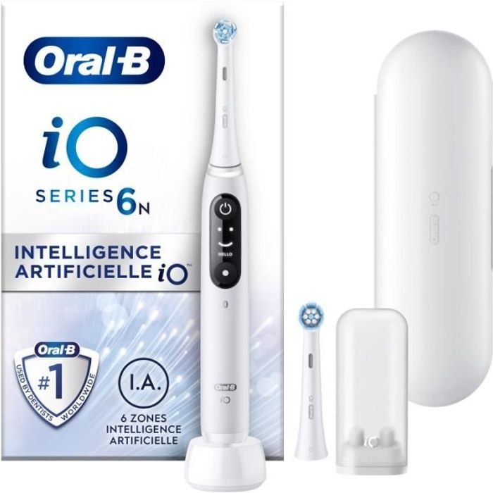 Brosse À Dents Électrique Oral-B iO 6N - Blanche - Avec Etui de Voyage - Technologie iO - 5 Modes de Brossage