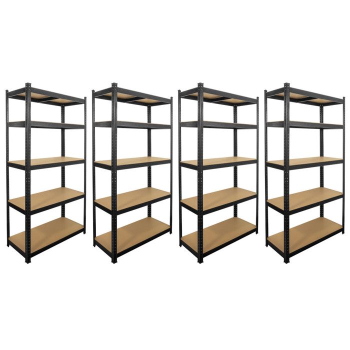 Lot de 4 étagères modulables charges lourdes noire - métal - 5 plateaux - 875 Kg - 180 x 90 x 40cm - rangement garage atelier