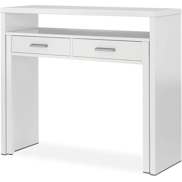 table console extensible convertible en bureau coloris blanc artik - longueur 98,5 x hauteur 87,5 x profondeur 36 - 70 cm