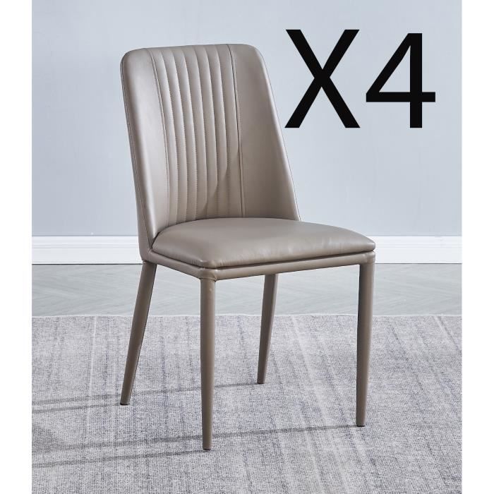 lot de 4 chaises de salle à manger en pu coloris latte avec pieds en métal - longueur 50 x profondeur 53 x hauteur 87 cm