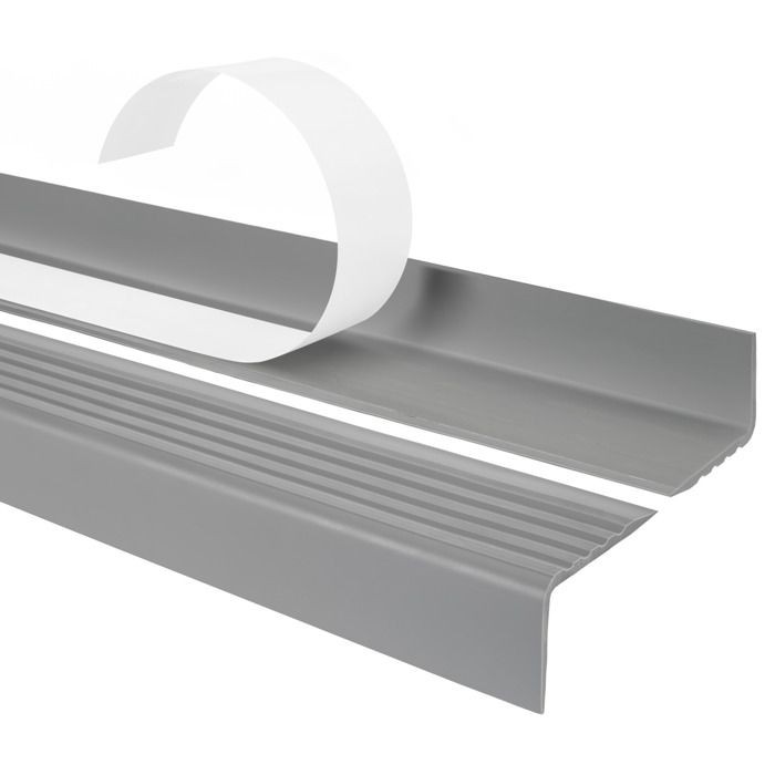 90cm profilé d'escalier nez de marche adhésif antidérapant PVC gris ND, 40 x 25 mm