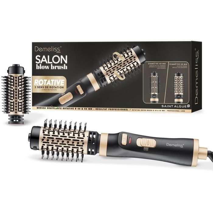 SAINT ALGUE Brosse soufflante rotative - - Demeliss Salon Blow Brush - 1000 W - 2 tetes - 3 temp&eacute;ratures - Noir / Or