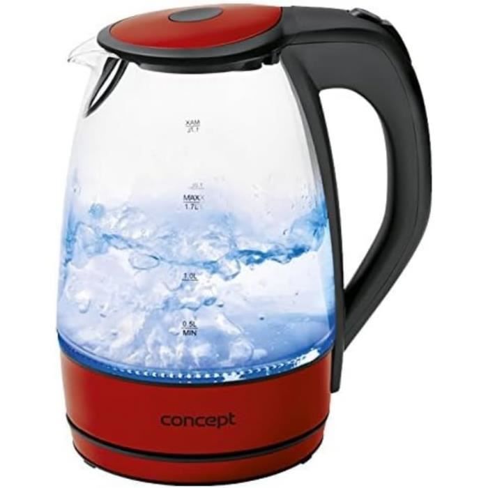 CONCEPT électroménager RK4065 Bouilloire verre et inox, 1,8 litre, eclairage led, temperature reglable, 2200 W, filtre anticalcaire amovible