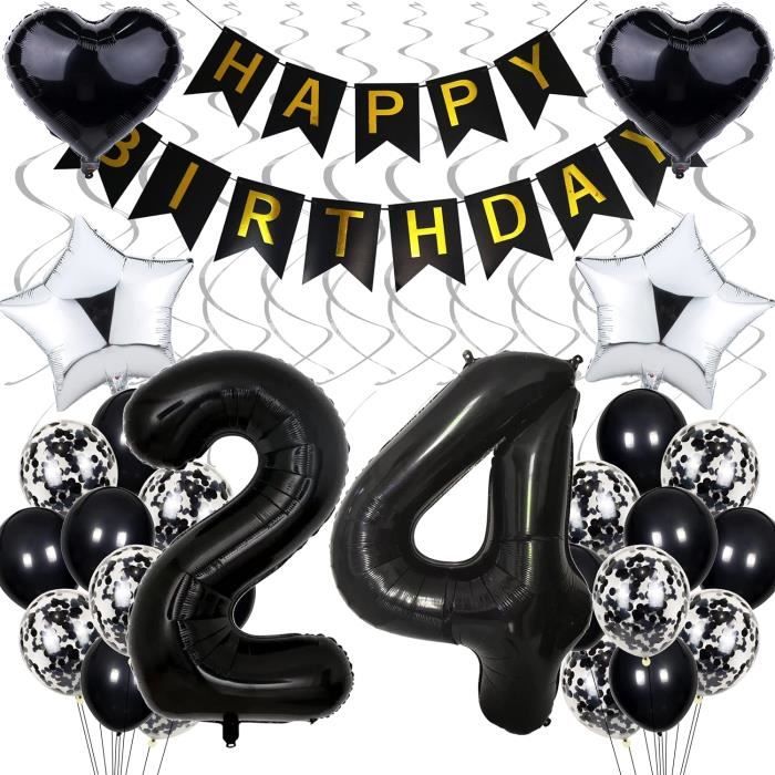 Décoration De Gâteau D'anniversaire 24 Ans Happy 24th Birthday - Décoration De Gâteau 24 Ans - Femme - Noir - Décoration De Gâteau Pour Homme Et Femme - Hello 16 Paillettes - Pour 24 Ans