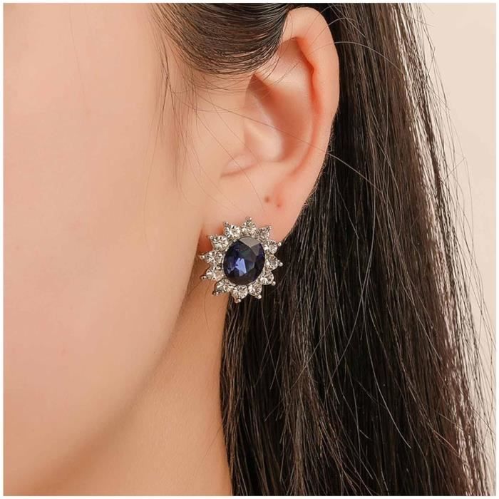 Boucles D'Oreilles Clou Vintage - Or Et Cristal Bleu Saphir - Modèle 4004