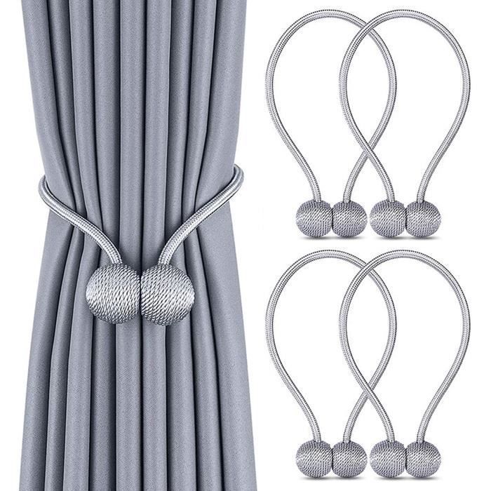 Attaches Rideaux Magnétiques Nutabevr Lot De 4 - 50cm Avec Perles Bois - Fixation Sans Perçage - Pour Salon, Chambre