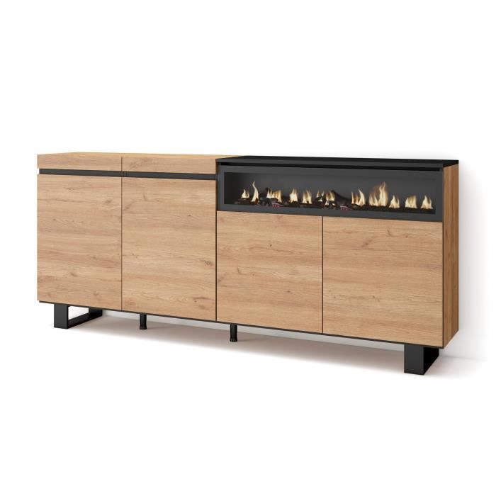 Buffet Bahut Enfilade Meuble de Séjour 200x35x87cm 1feu électrique couleur Chêne et noir RF2319 Buffet Bahut Enfilade Meuble de Séjour 200x35x87cm 1feu électrique couleur Chêne et noir RF2319