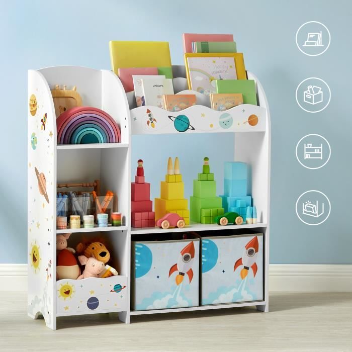 Meuble de Rangement pour Jouets Enfant et Livres, avec 2 Tiroirs