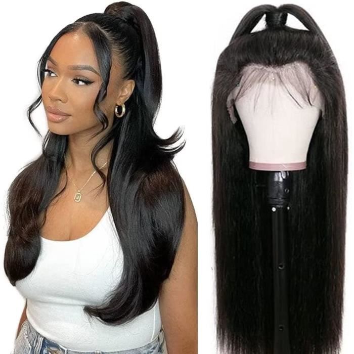 Perruque Noire Cheveux Humains Indiens - 24 Pouces (60cm) Lisse - Neuve Sans étiquette