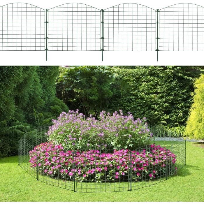 COSTWAY Clôtures de Jardin en Métal avec 5 panneaux et 5 piquets, Barrière Jardin Exterieur pour Animaux Résistant à Rouille, Décoratives pour Terrasse Aménagement Paysager, 87 x 98CM