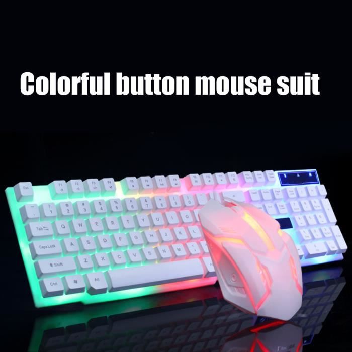 Ensemble Clavier Gamer Souris Filaire USB Lumière LED 1000 DPI 104 Touches Blanc