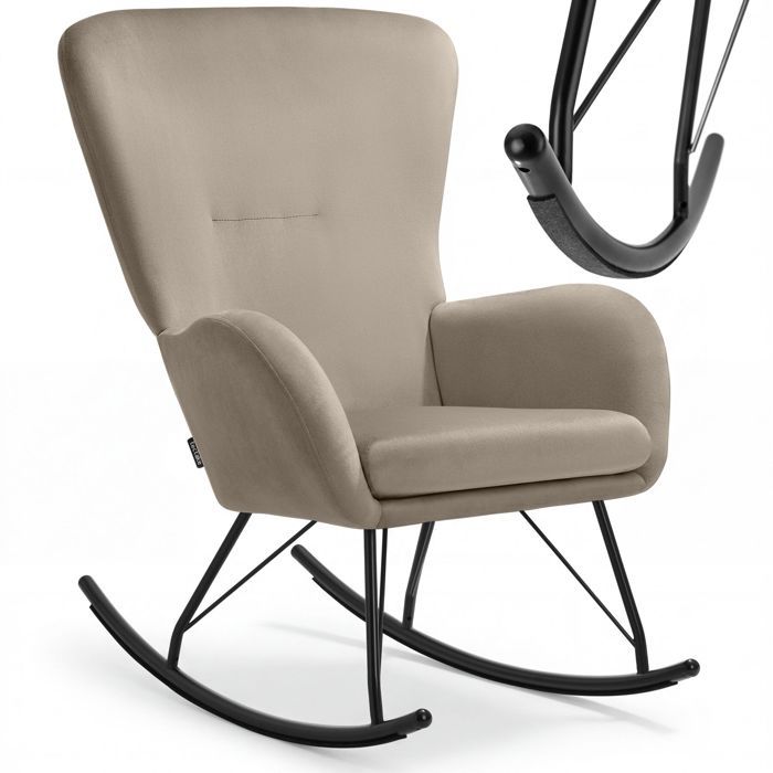 Fauteuil à bascule - TECTAKE - Fauteuil à bascule SWING en polyester et acier rembourrage épais avec grand dossier - Noir/Taupe