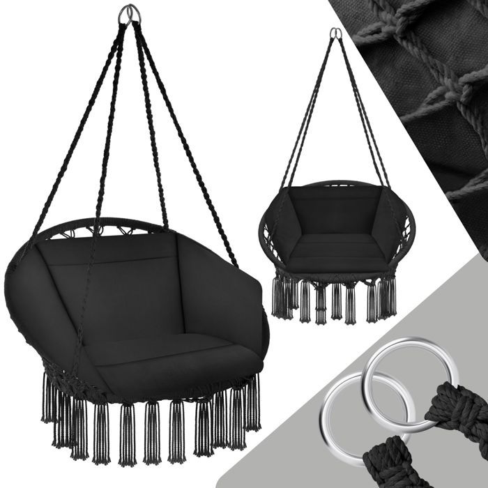 tectake fauteuil suspendu grazia solide et résistant pour une utilisation à l'intérieur et à l'extérieur 80 x 72 x 125 cm - noir