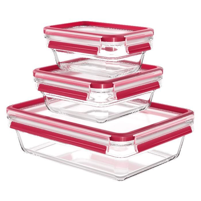 Tefal Masterseal Glass Set 3 boîtes rectangulaire 045 L / carrée 08 L / rectangulaire 2 L Conservation des aliments