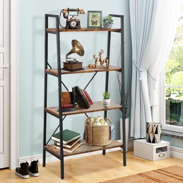 BIBLIOTHEQUE TEMPSA Bibliothèque Rétro Étagère Échelle à 4 Niveaux Meuble de Rangement sur Pieds pour Salon Bureau Chambre Balcon