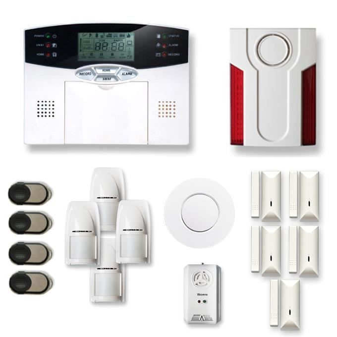 Alarme maison sans fil 4 à 5 pièces MN mouvement + intrusion + détecteur de fumée + gaz + sirène extérieure - Compatible Box