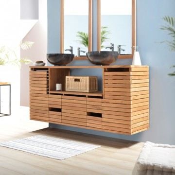 Meuble Salle De Bain Teck Double Vasque A Suspe Achat Vente