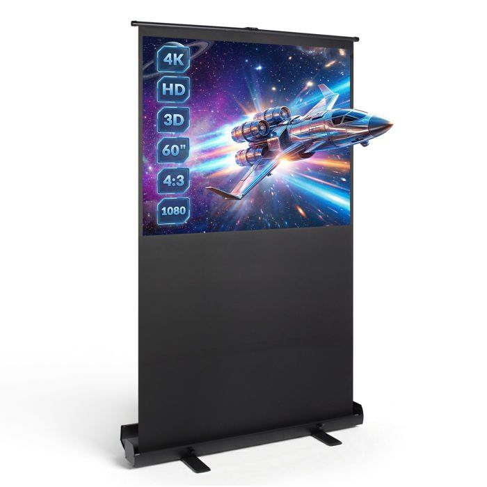 Ecran de projection portable 60 pouces, ecran de projection sur pied, 121 x 91 cm, 4:3 full hd 3D
