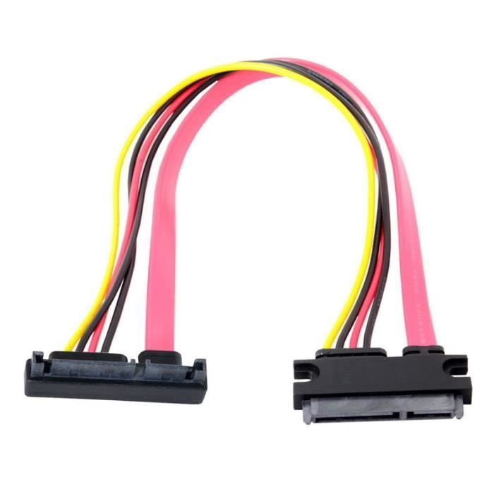 Câble d'extension SATA 22 broches mâle à femelle SATA 3 III 22 broches 7 + 15 broches câble d'extension combiné d'alimentation de données SATA  7