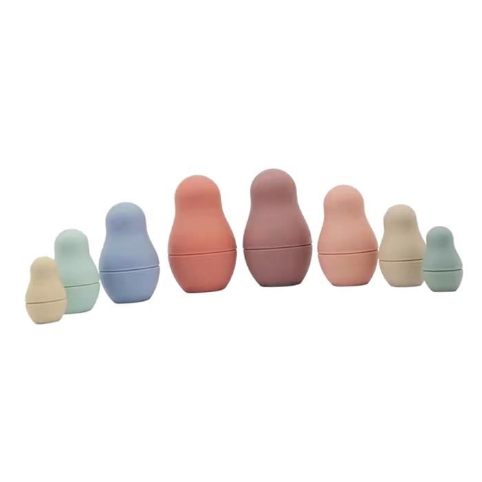 4 Poupées Gigognes Silicone Montessori - Jouet Éducatif Enfant - Développement Intellectuel - Rouge/Bleu