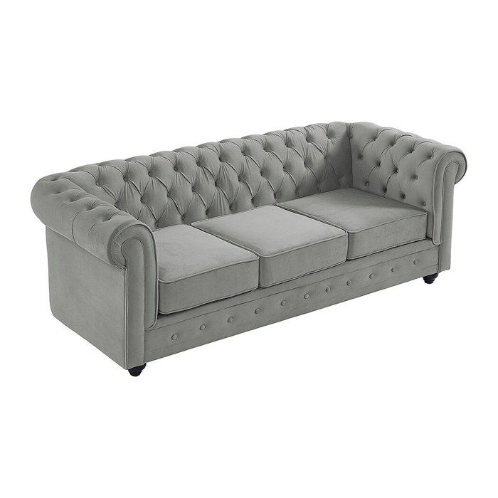 Canapé 3 places CHESTERFIELD - Velours gris clair
