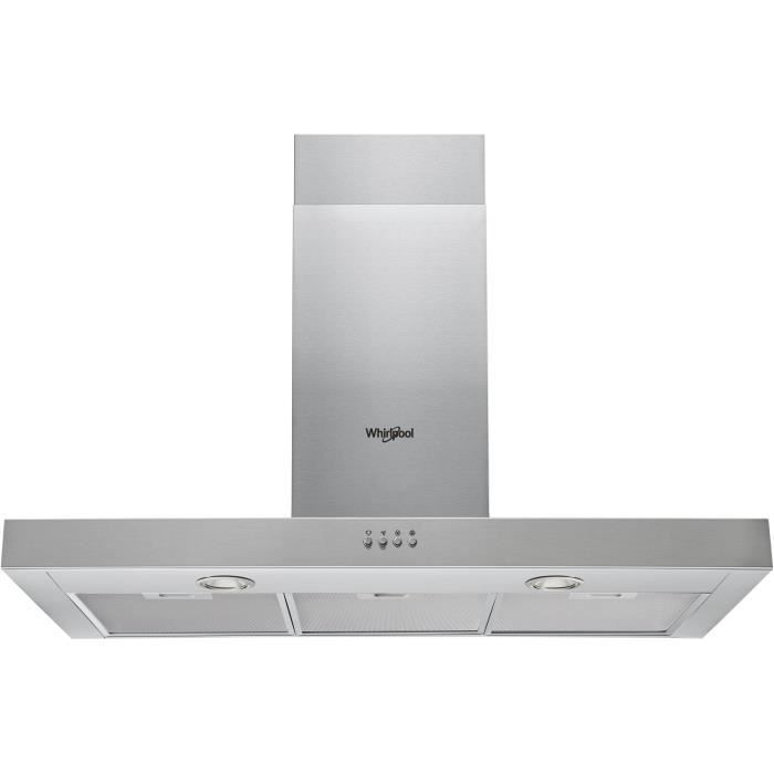 WHIRLPOOL AKR559/3IX Hotte cheminée - Evacuation ou recyclage - 432 m3 air / h max - 65 dB(A) max - 3 vitesses - L 90 cm - Inox