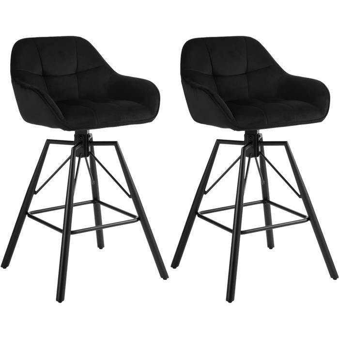 WOLTU Tabouret Bar en Velour Lot de 2 Siège Rembourré Pivotant à 360° Chaise Bar Cadre en Métal Noir W0ATT0265-2