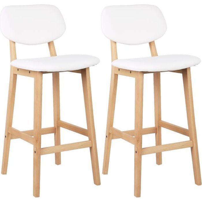 WOLTU Lot de 2 Tabourets de bar en similicuir et bois avec dossier 43x37.5x91.5cm Blanc WOLTU Lot de 2 Tabourets de bar en similicuir et bois avec dossier 43x37.5x91.5cm Blanc