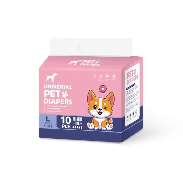 Meilleurs prix pour Couches Chien Couches Femelles de Formation de Chiot Femelle jetables Super Absorbant Wraps pour Animaux de Compagnie 10 Pack, L