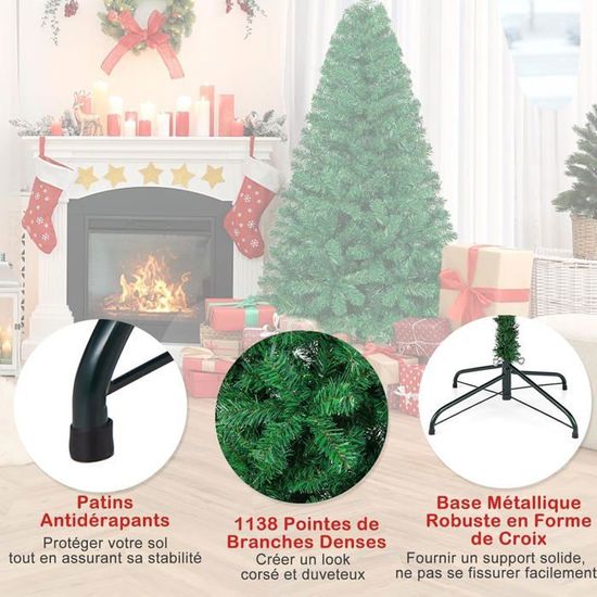 Sapin De Noël Artificiel 240 Cm – 450 Branches, Effet Neige, Montage Rapide, Support Métal (intérieur/extérieur)