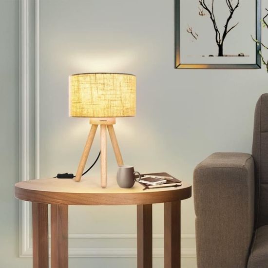 Lot de 2 Lampes de Chevet Minimaliste trépied en Bois Parfait pour Chambre,  Salon, Salle d'étude, et Bureau - Cdiscount Maison