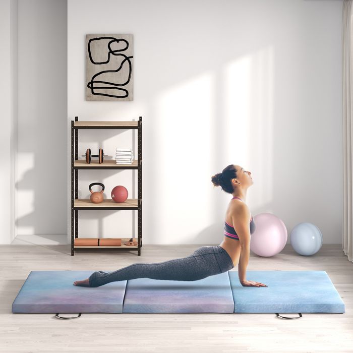 HOMCOM Tappetino Yoga E Fitness Pieghevole Da 5 Pannelli Colorati – Imbottitura EPE 3 Cm, Dimensioni 195x76x3 Cm