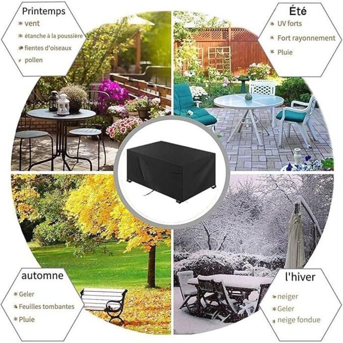 Lot De 4 Housse Meubles Jardin Oxford 420D - Protection Canapé Fauteuil Table Basse Noire Coupe-Vent Imperméable