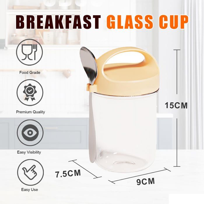 Juwacoo Overnight Oats Lot de 4 récipients à céréales avec couvercle pour céréales et yaourts 600 ml Juwacoo Overnight Oats Lot de 4 récipients à céréales avec couvercle pour céréales et yaourts 600 ml